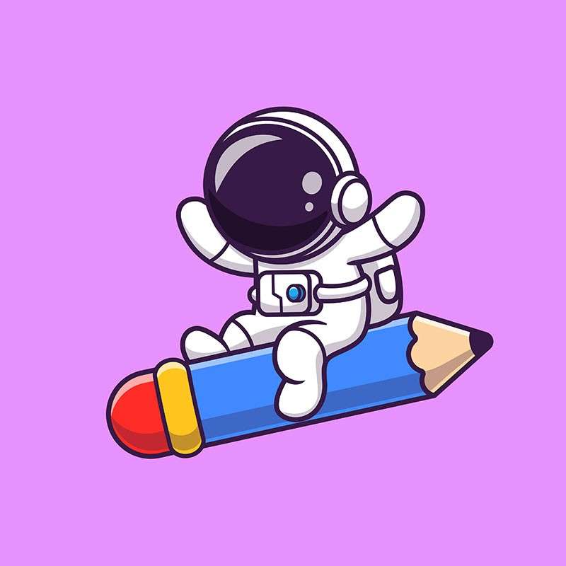 Q版太空人乘坐铅笔火箭插图，AI源文件