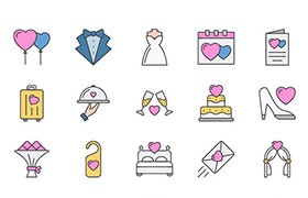 28枚婚礼矢量图标，SVG PNG格式