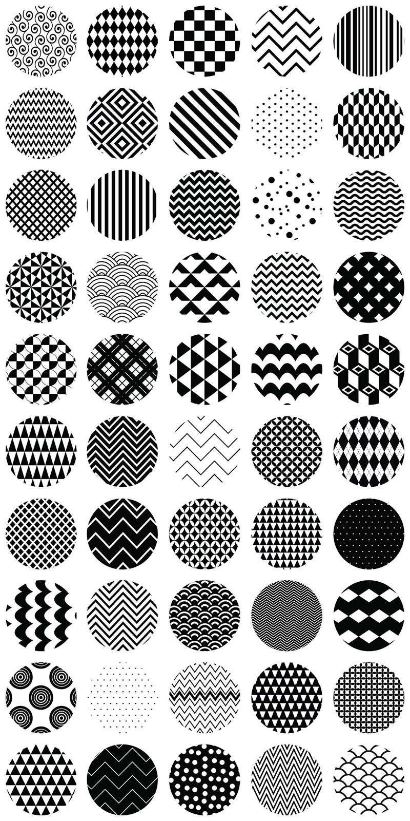 50个几何图形的黑白图案，AI PAT PNG格式