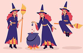 4套女巫人物矢量插画，AI源文件