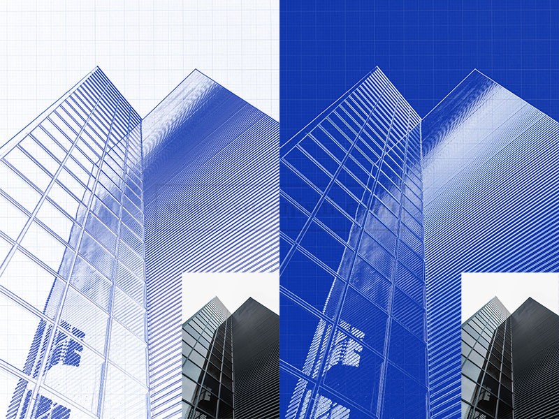 建筑实景图转手绘效果PSD模板