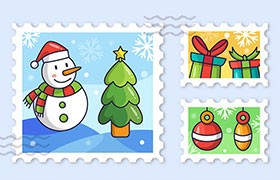 11套圣诞主题插画邮票设计素材，AI源文件