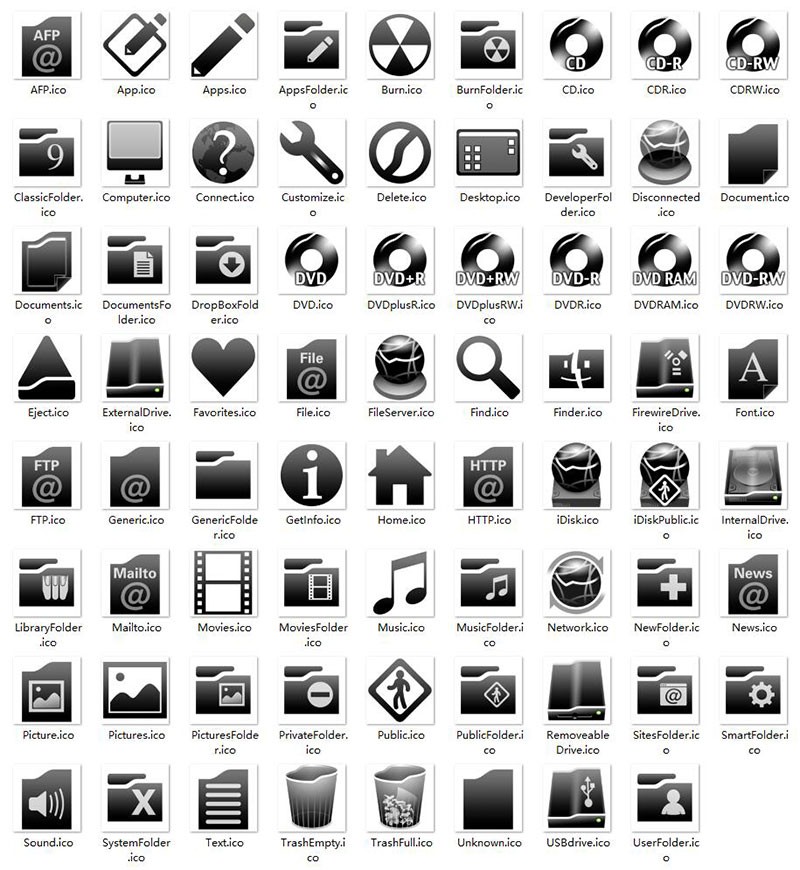 100+黑白写实风格系统ICO图标