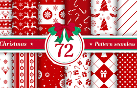 72个圣诞节红色背景无缝填充图案，AI源文件