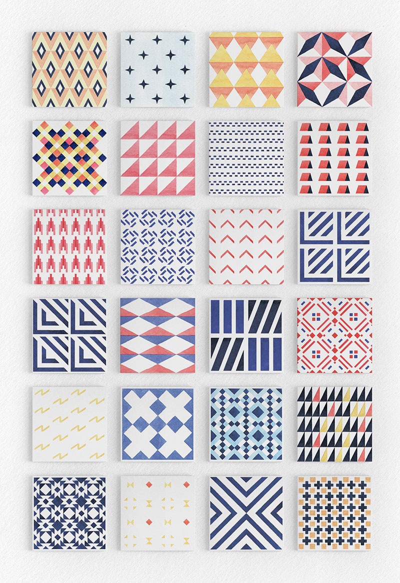 24个几何形状无缝包装图案，AI PNG格式