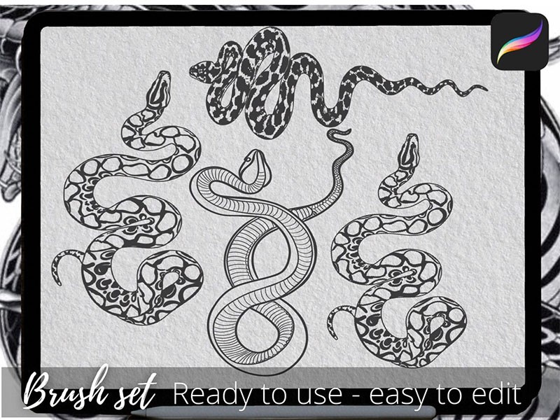 50个蛇形纹身图案Procreate笔刷