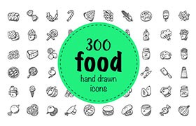 300枚食物手绘图标，AI源文件