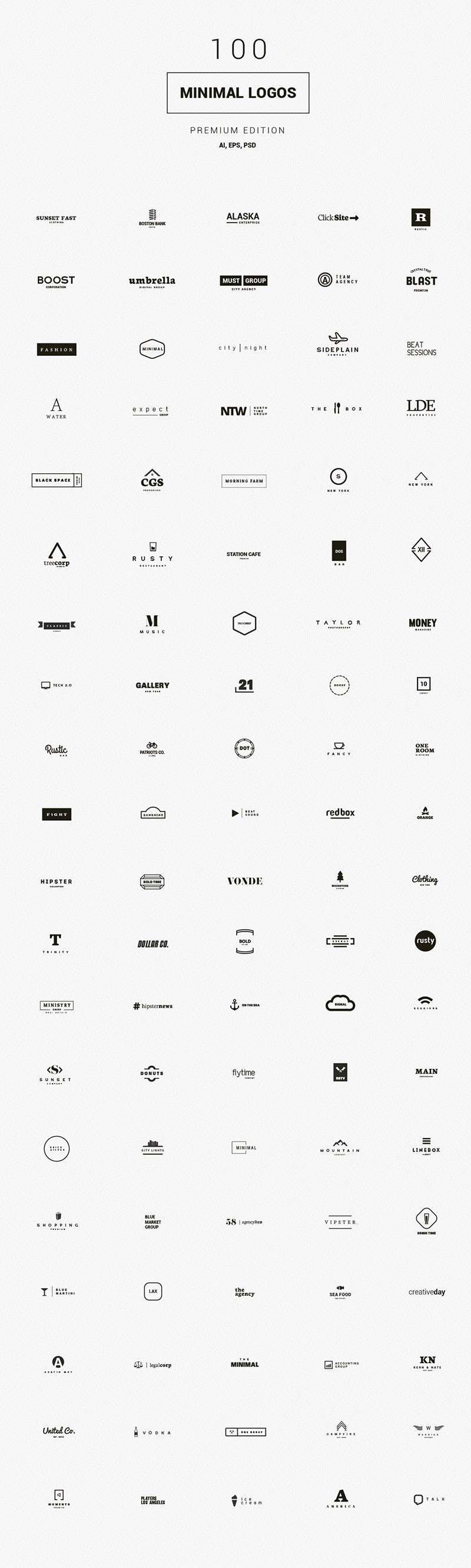 100个极简风Logo标志矢量模板，AI PSD格式