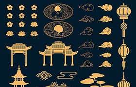 中式传统祥云灯笼矢量素材，AI源文件