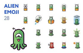 28枚外星人章鱼卡通表情图标，AI PNG格式