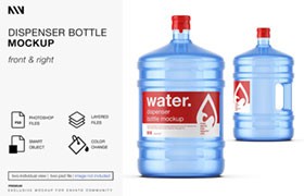 桶装水瓶包装标签设计展示样机PSD