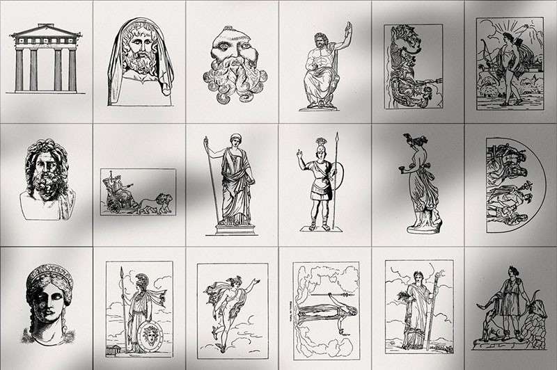 65张希腊神话人物矢量线性插图，AI源文件
