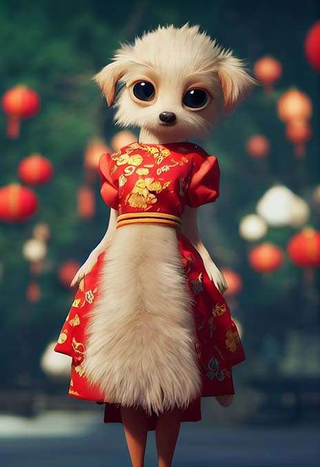 十二生肖中国红-福狗