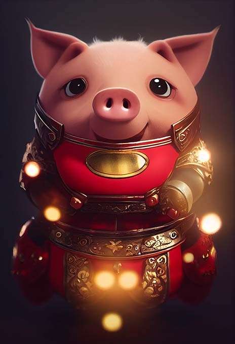 十二生肖中国红-福猪