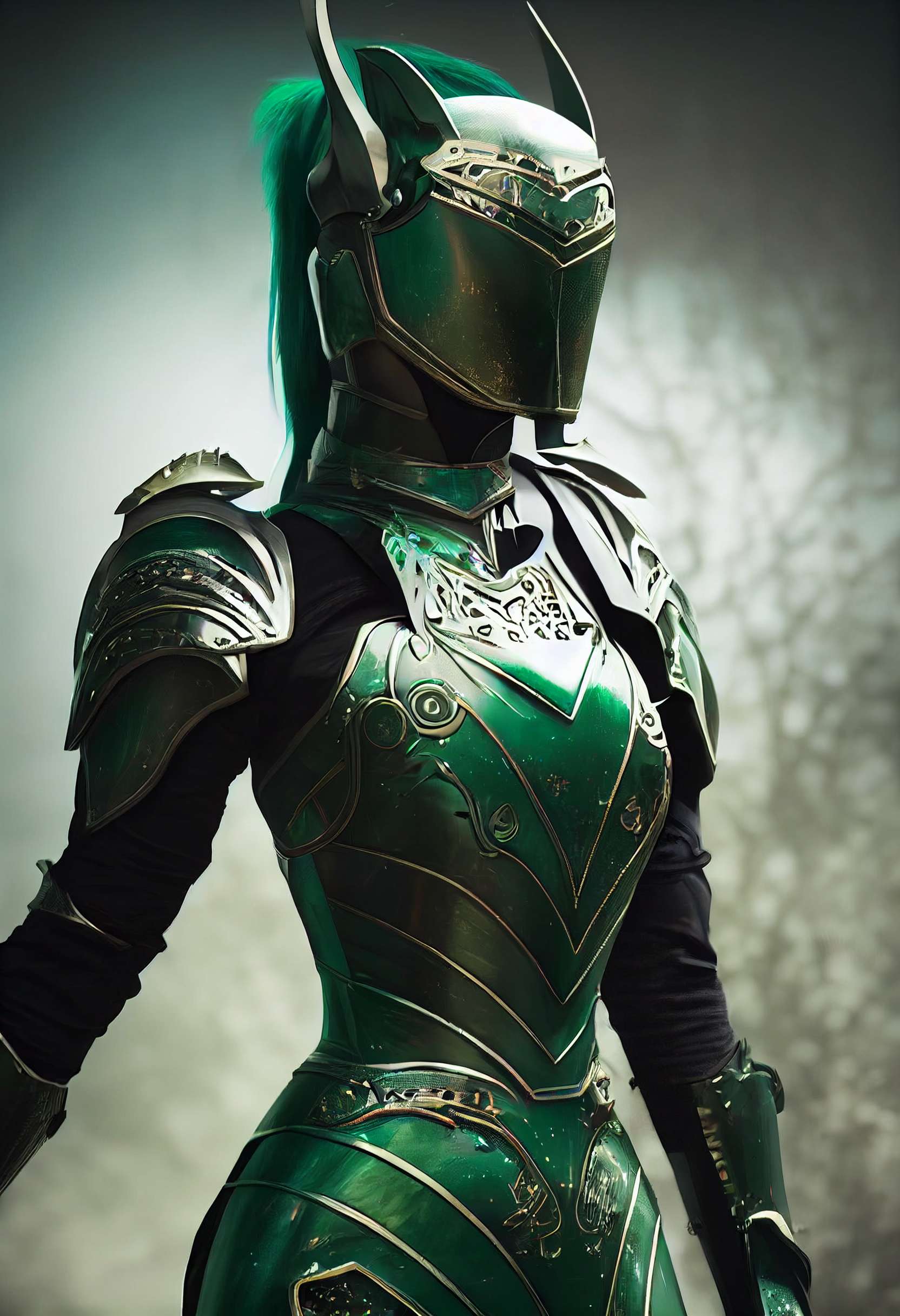 精致的绿色盔甲女神