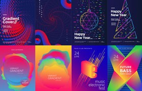 34张创意线条音乐节海报模板，AI源文件