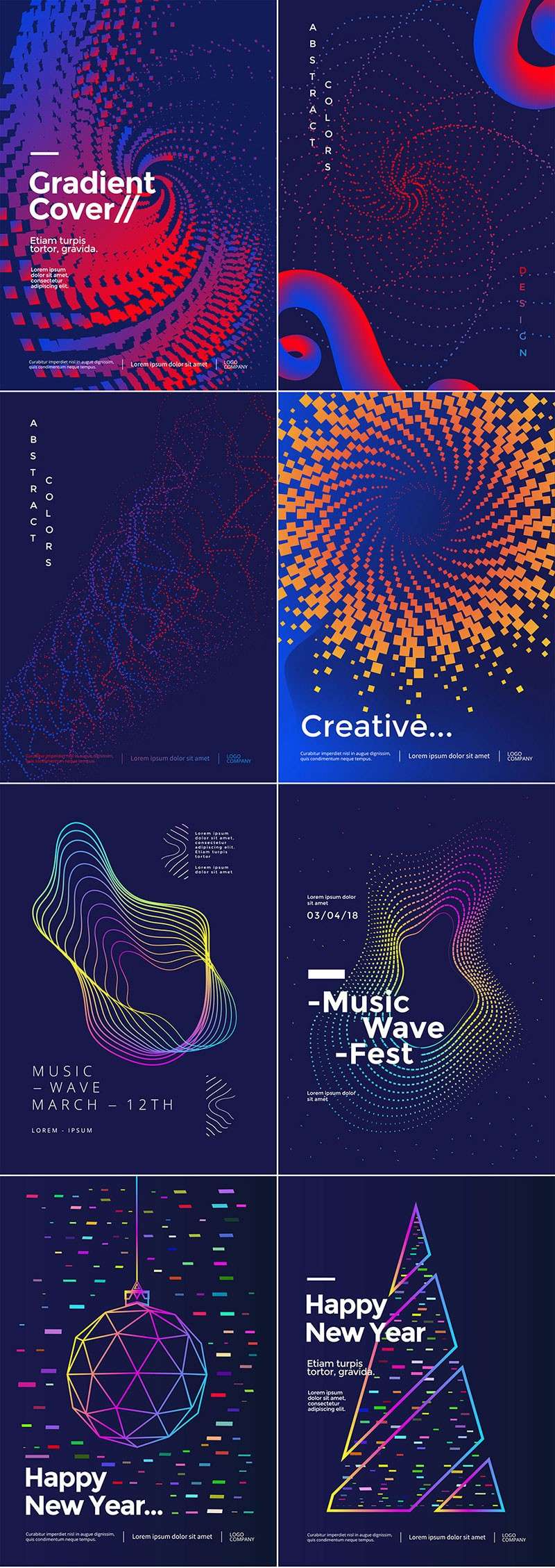 34张创意线条音乐节海报模板，AI源文件