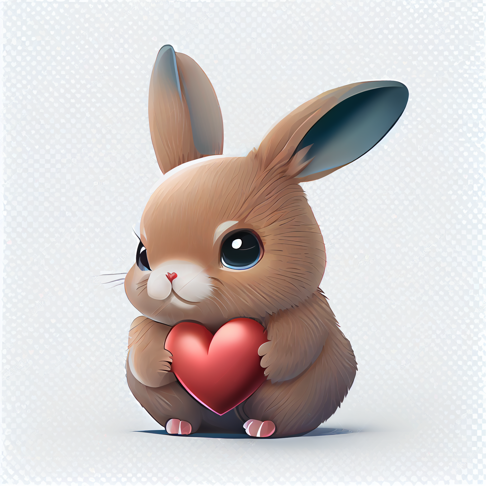 抱着爱心的小兔子插图(兔子、动物、爱心、卡通、情人节、可爱)手绘插图_北极熊素材库