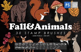30个秋天和动物图案PS笔刷