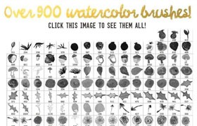 900+抽象水彩画植物PS笔刷