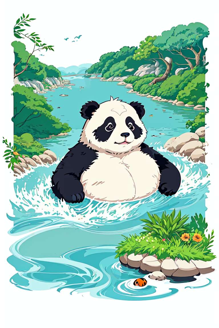 熊猫游泳•卡通