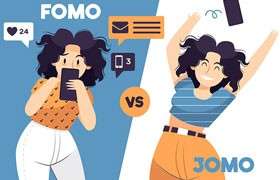 Fomo VS Jomo 对比插画，AI源文件