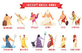 古希腊众神卡通形象插图，AI源文件