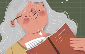 儿童插画《看书的老奶奶》AI源文件