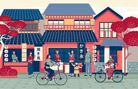 日式居酒屋街道场景插画，AI源文件