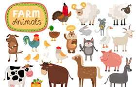 农场动物卡通儿童插图，AI源文件
