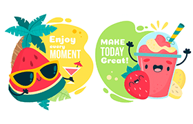 可爱夏季水果卡通插图，AI源文件