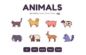 36枚卡通动物图标，AI源文件