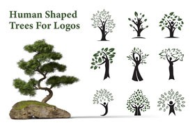 创意人形树木Logo标志模板，AI PSD源文件
