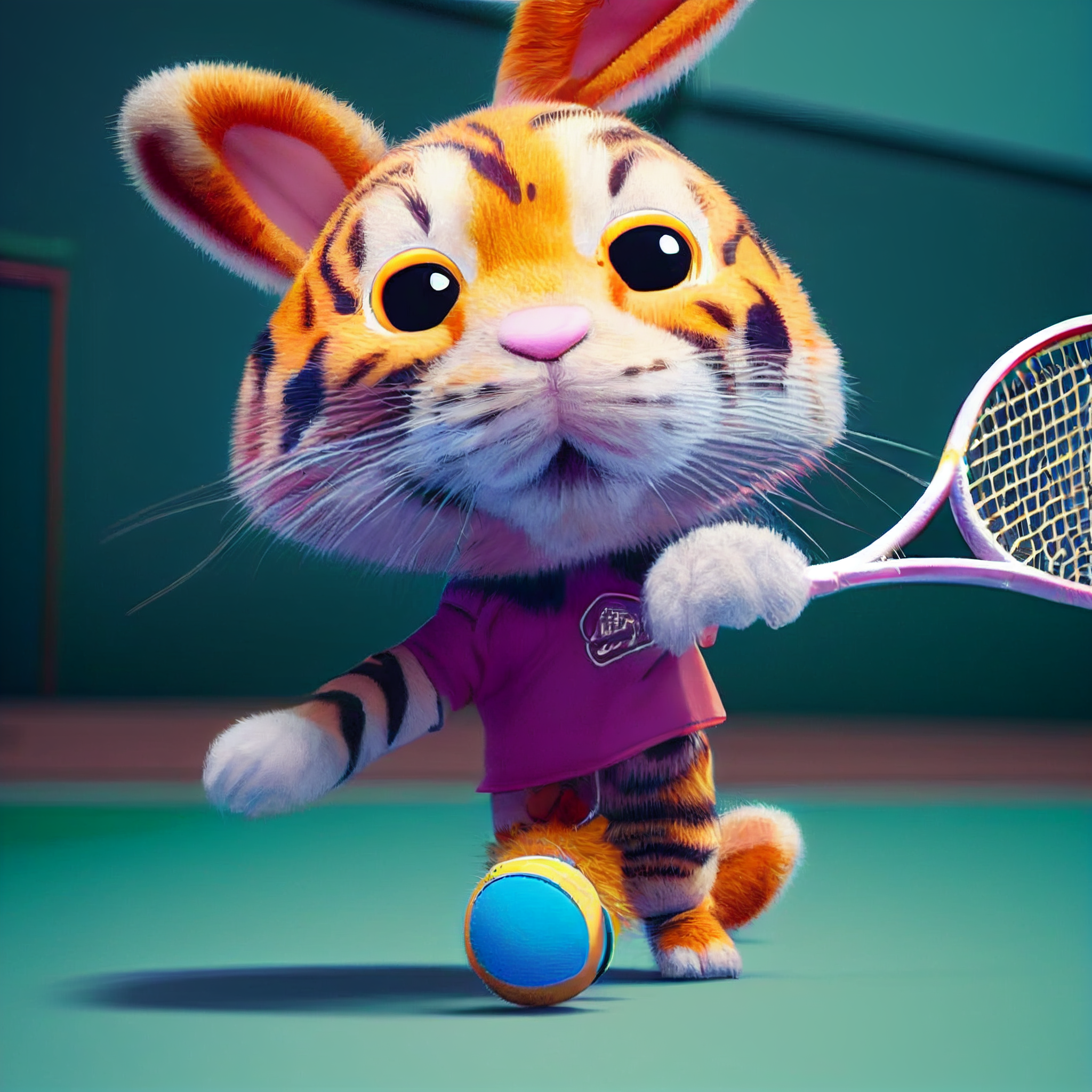 可爱的小老虎打网球