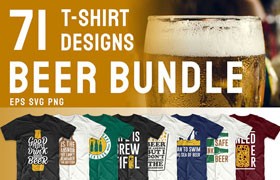 70+啤酒元素T恤印花图案AI矢量素材