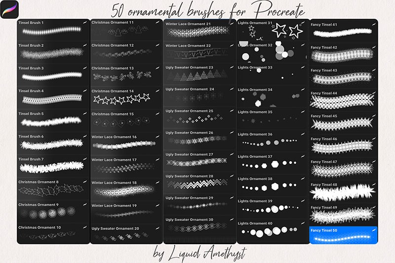 50个Procreate圣诞画笔套装 - 笔刷下载 - 素材集市