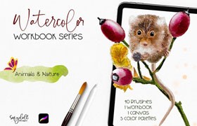 自然与动物水彩绘本Procreate笔刷