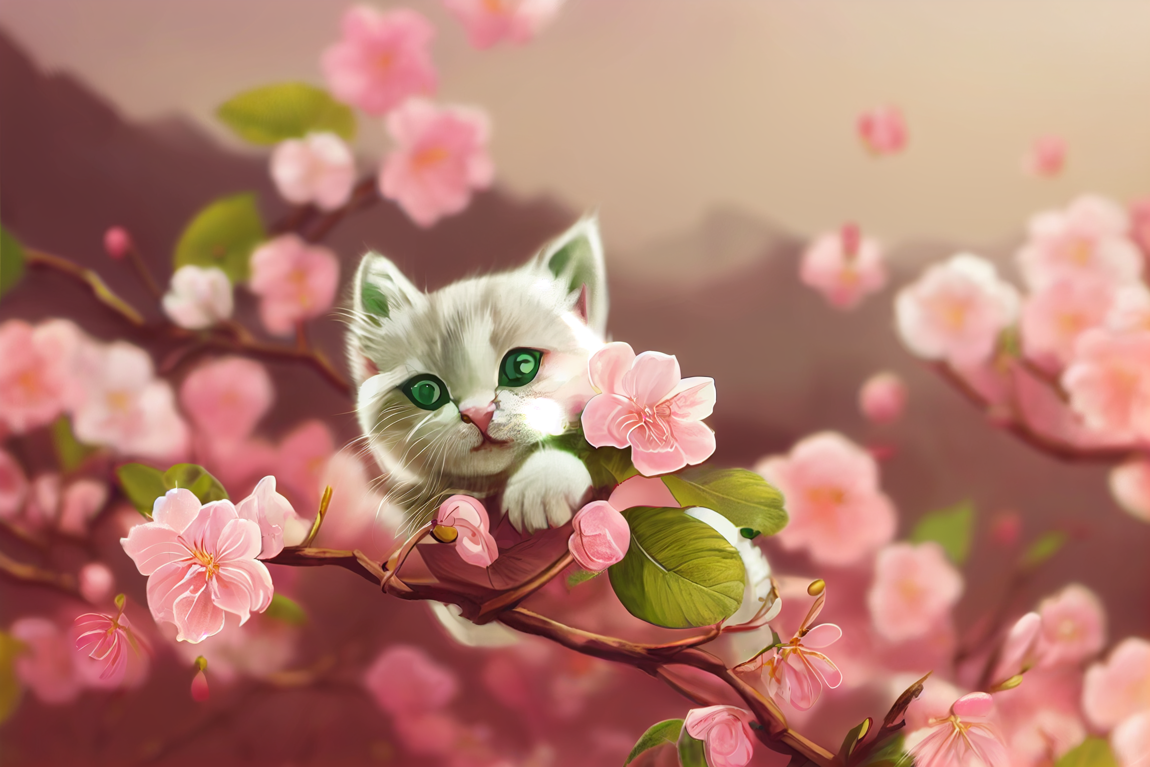 樱花树中的小猫
