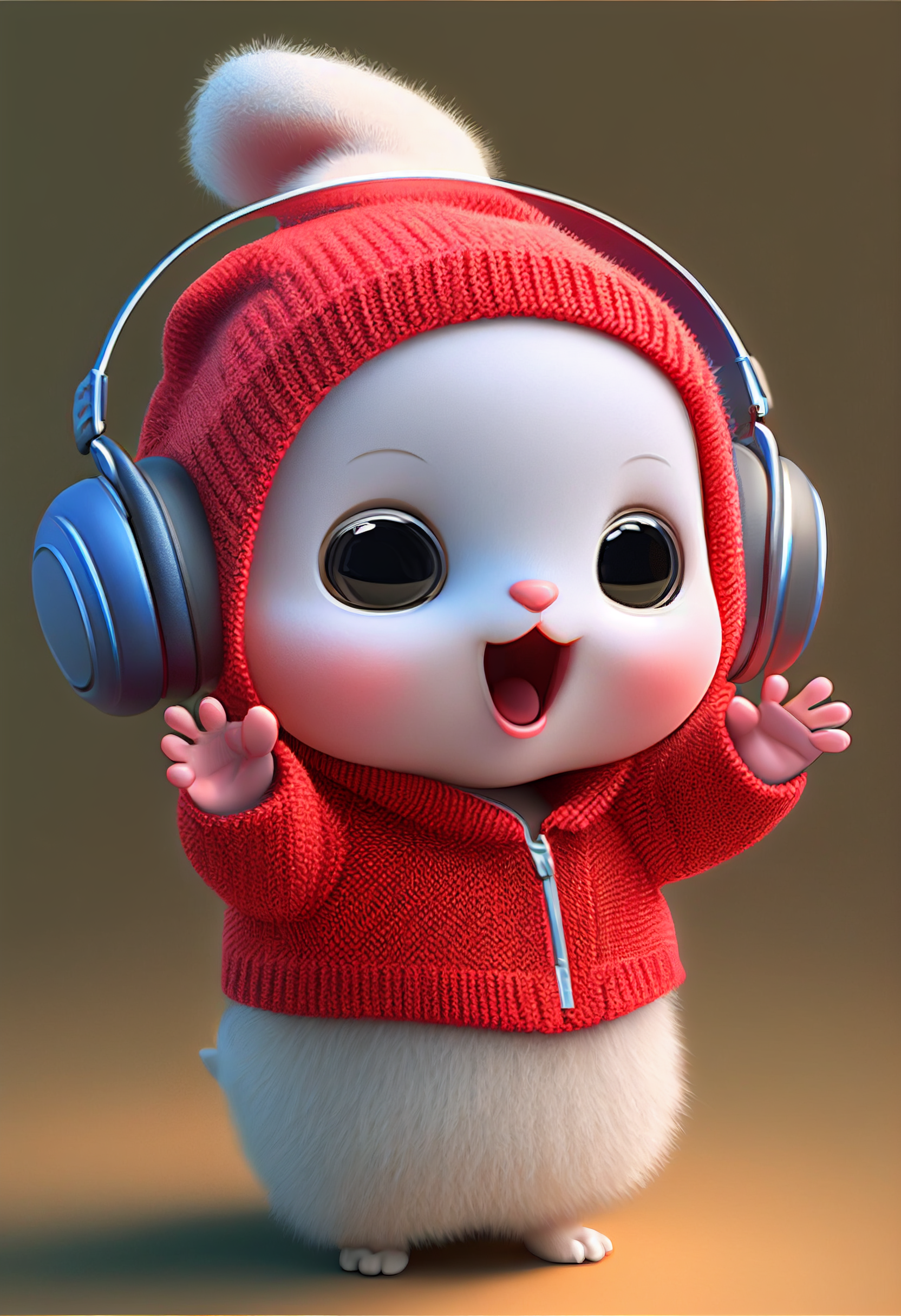 3D兔宝戴着耳机唱歌