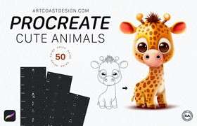 50个动物卡通线描画Procreate笔刷