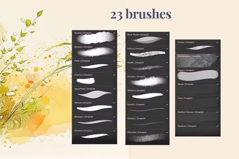 23个现代水彩Procreate笔刷 - 笔刷下载 - 素材集市