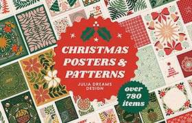 700+圣诞节无缝图案插画海报背景，AI PNG格式