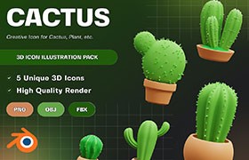  20 cactus potted icons in PNG OBJ FBX Blend format