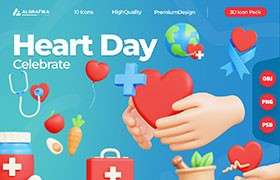 20个世界心脏日3D图标，PNG PSD OBJ格式