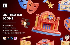  30 theatre 3D icons in PSD FIG GLTF Blend format