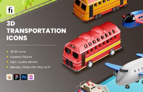  30 transport 3D icons in figma PNG PSD blend gltf format