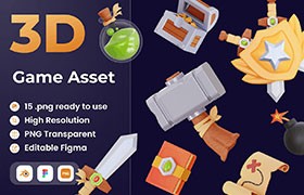  15 game props 3D icons in figma PNG Blend format