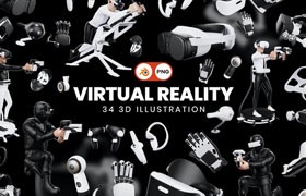  34 AR/VR virtual reality device 3D icons in OBJ PNG format