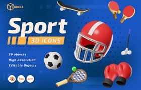  20 sports equipment 3D icons in PNG Blend GLTF format