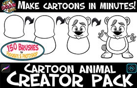 150种卡通动物创作笔刷包：适用于PS和Procreate